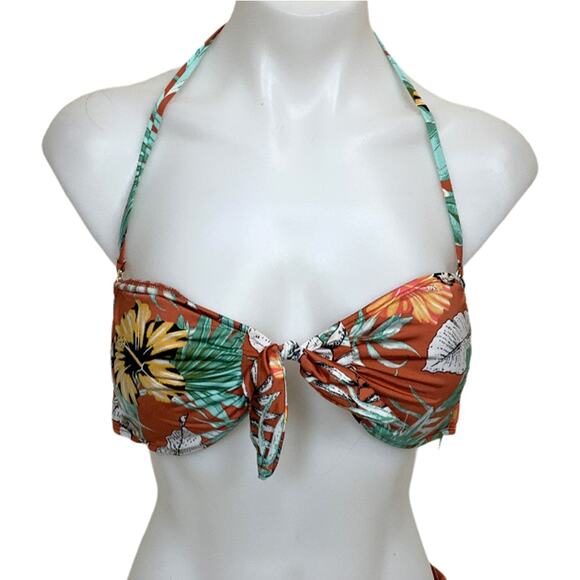 The Bikini Lab Copper Tropical Bandeau Bikini Top LARGE Bralette Convertible NEW - Picture 2 of 7